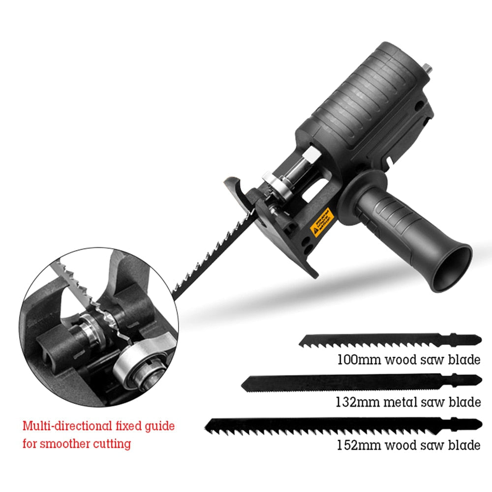 【Electric Saw Adapter】Portable Reciprocating Electric Saw Adapter Electric Drill Modified Tool Attachment with 3 Saw Blades for Wood Metal Cutting