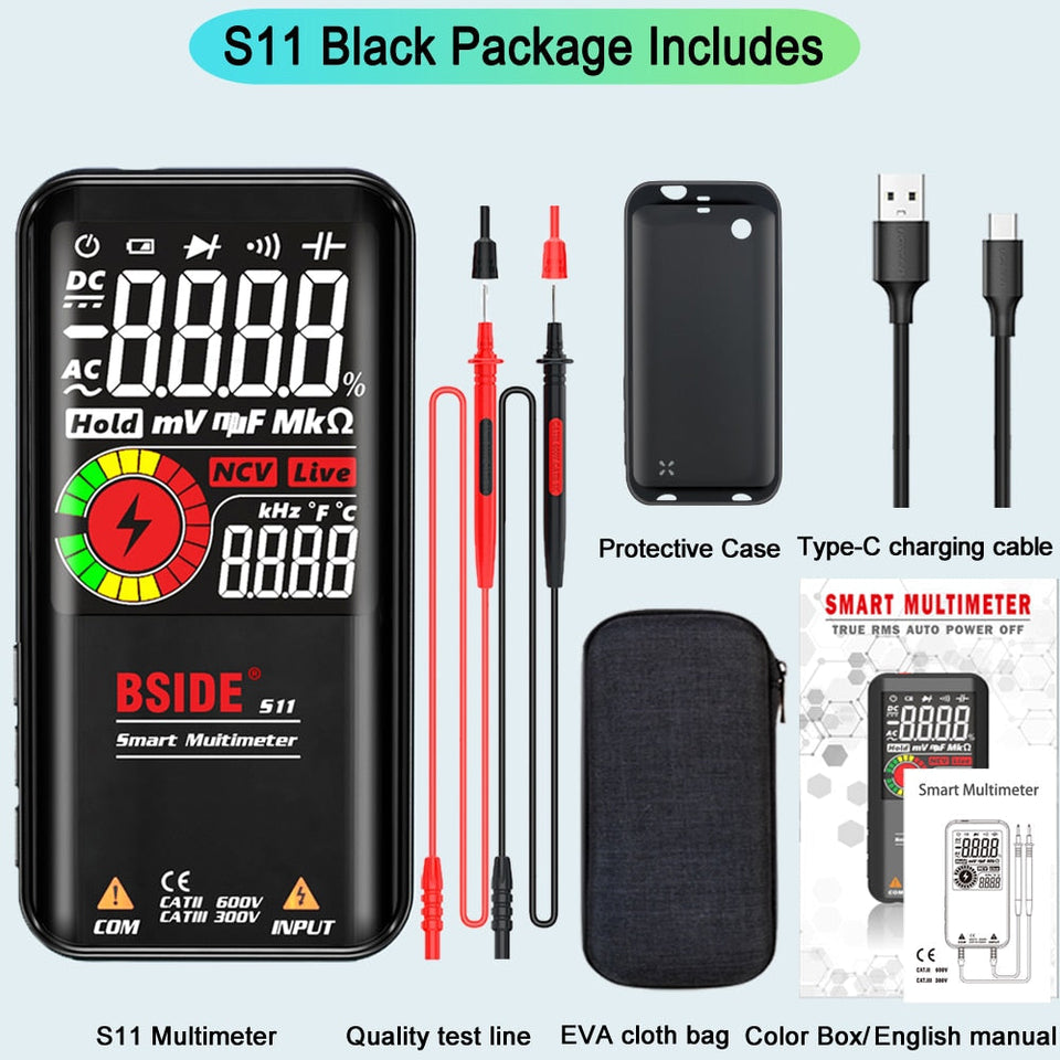 BSIDE Digital Multimeter 9999 T-RMS 3.5" LCD Color Display