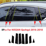 【8PCS Window Pillar Trim Cover】New High Quality 8PCS For NISSAN Qashqai 2016-2018 Black Mirror Effect Car Window Pillar Trim Cover