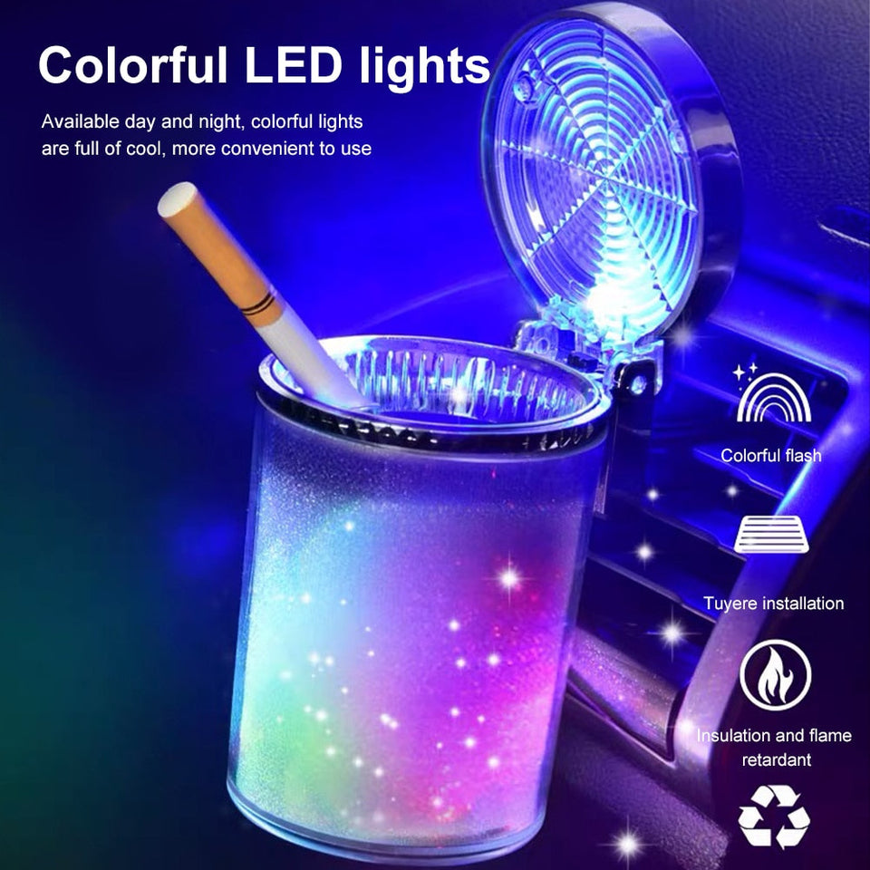 【LED Car Ashtray】Car Ashtray with LED Light Airtight Lid Multifunctional Vehicle Cup Holder Air Vent Ashtray Trash Can Car Interior Decoration