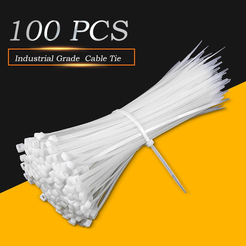 100pcs Self-locking Nylon Cable Ties - White