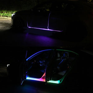 【Car Smart Colorful LED Strip】Colorful LED Flexible Streamer Flowing Welcome Door Light Strip Remote APP Control Scuff Sill Panel RGB Neon Lamp