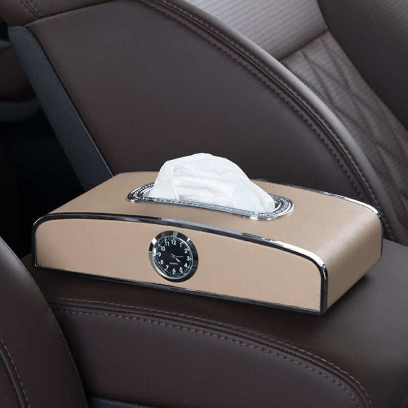 【Car Clock Tissue Box】Car Clock Tissue Box Container Holder Case Parking Number Plate Box Universal Soft for Truck Car W91F