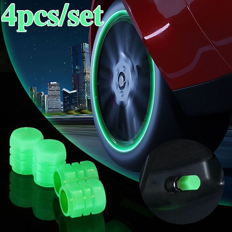 【4pcs Luminous Tire Valve Cap】4pcs Universal Luminous Tire Valve Cap ABS Dust-proof Decorative Tires Tyre Stem Covers For Auto Car Motorcycle Bike Accessories