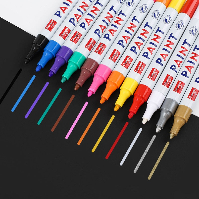 【LV046】12PCS Car Paint Marker Pen Car Wheel Tire Oily Painting Mark Pen Auto Rubber Tyre Polishes Waterproof Metal Permanent Marker