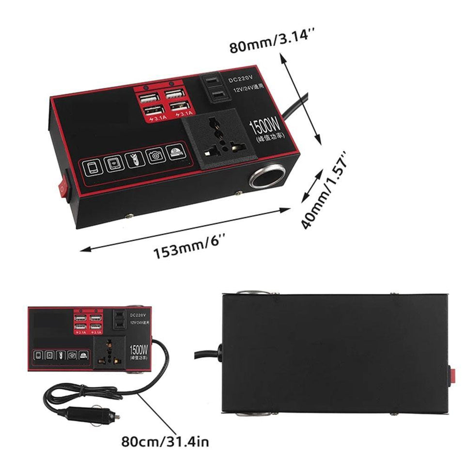 【Car Power Inverter】1500W Car Power Inverter 12V 24V To 220V  Car Mobile Phone USB Charging Truck Home Socket Auto Charger Converter Adapter