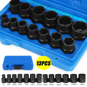 【LH112】13Pcs Impact Damaged Bolt Nut Screw Remover Extractor Socket Tool Kit