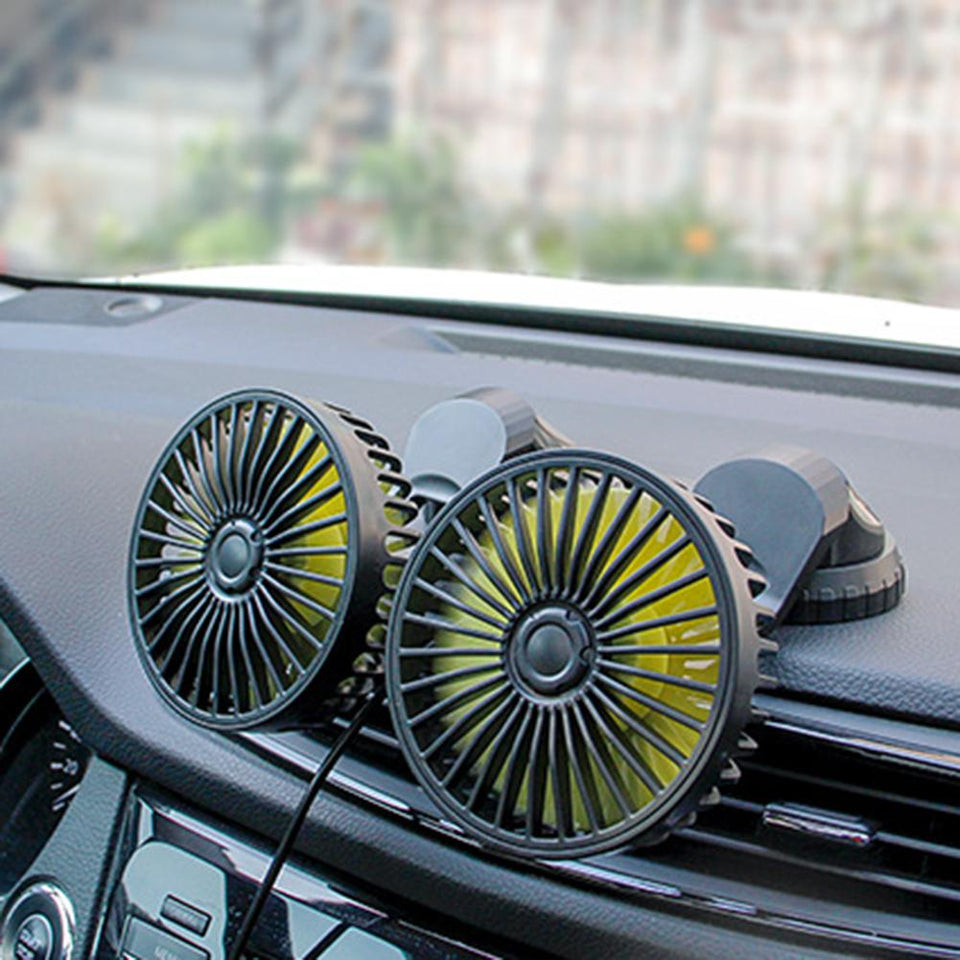 【Car Dual-head Fans】Car Fan Dual-head Fans Cooler Large-angle Rotation Dashboard USB Fans With 3 Speed Levles For 12V/24V Car Interior Accessories