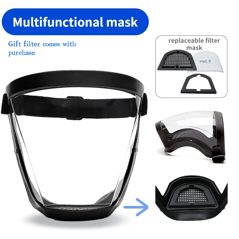 Transparent Face Mask Full Face Shield Safety Glasses Eye Protection Mask Windproof Dustproof Anti-splash full face helmet