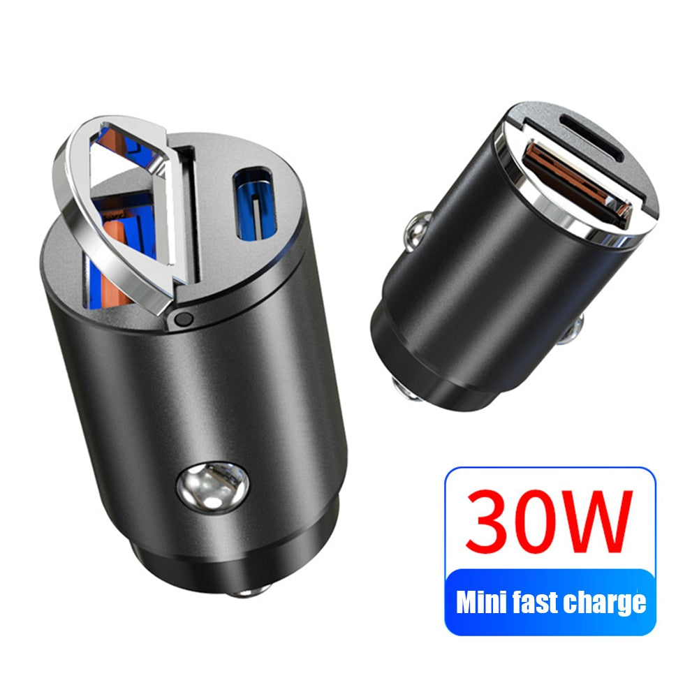 【Mini Fast Charger】USB Fast Charger Mini QC 4.0 3.0 Quick Charge Type C PD Charger Adapter 30W PD+QC/PD+PD Car Charger