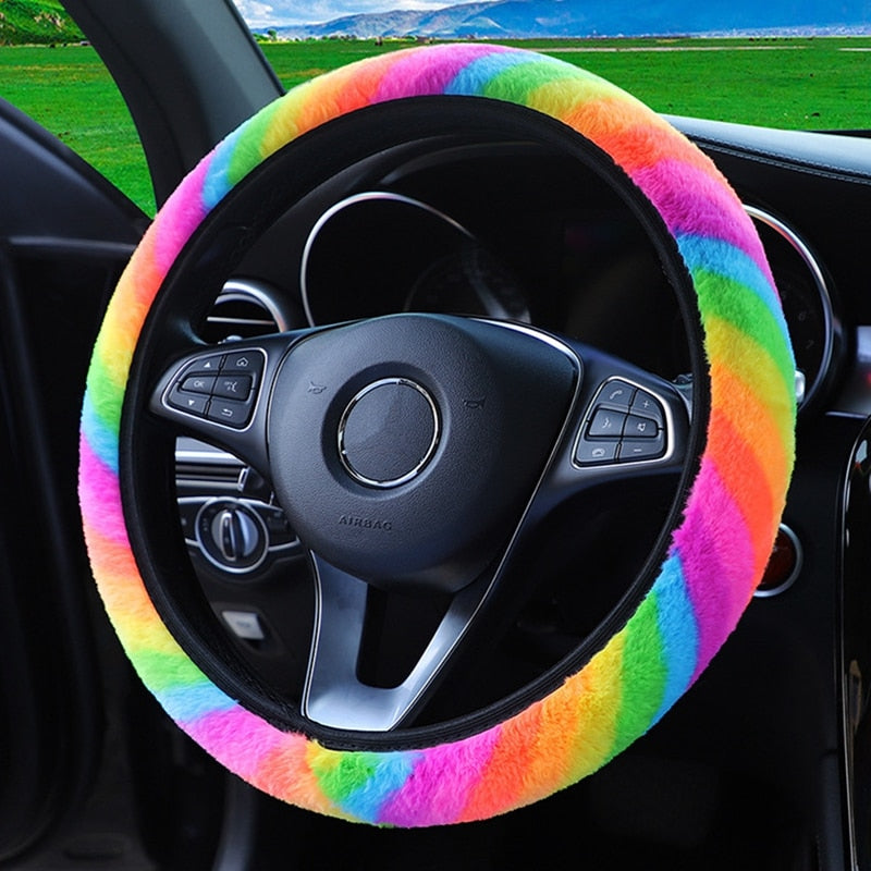 【LM417】Universal 37-38cm Soft Plush Rhinestone Car Steering Wheel Cover