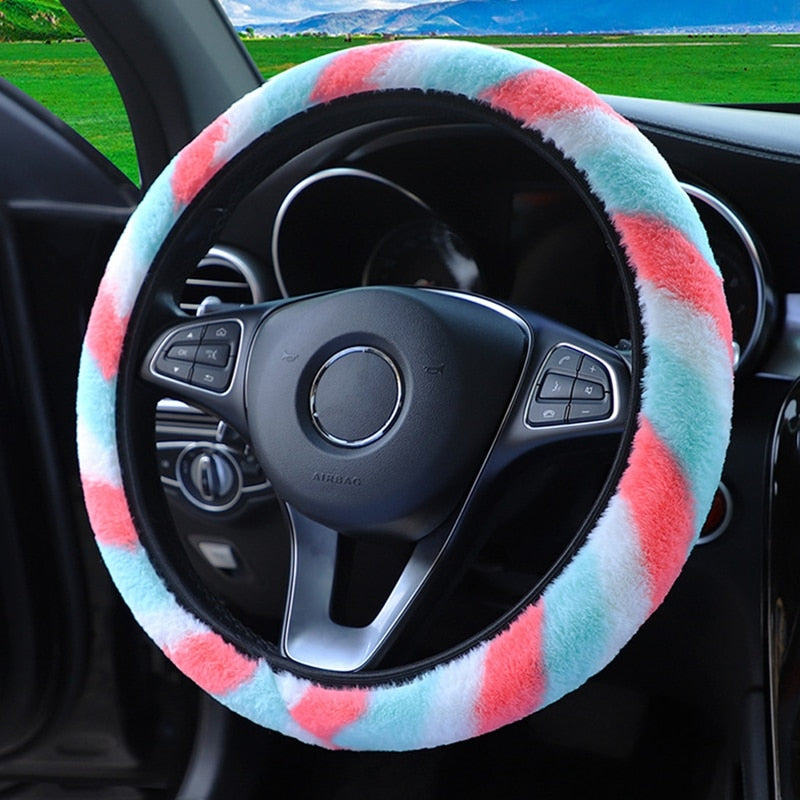 【LM417】Universal 37-38cm Soft Plush Rhinestone Car Steering Wheel Cover