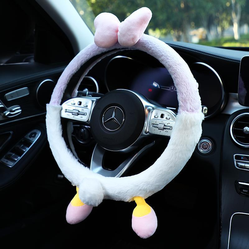 (Free Shipping Now) Cute Steering Wheel Covers for Women Winter Warm Fluffy Steering Wheel Cover 15 Inch Universal Fit