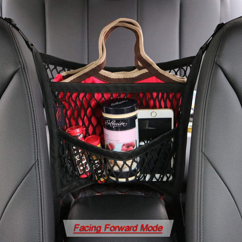 【LV008】Car Storage Net Bag Between Seats Car Divider Pet Barrier Stretchable Elastic Mesh Bag Organizer Auto Accessories