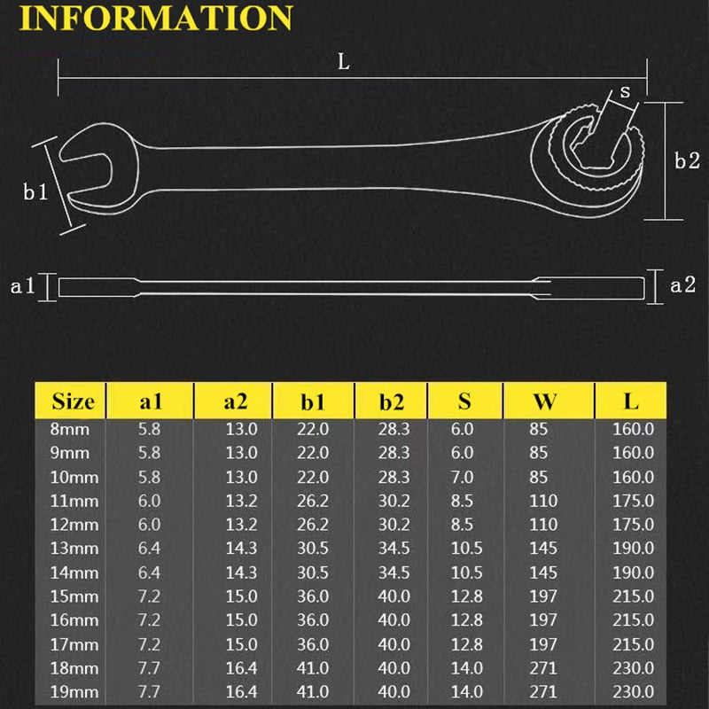 1PC Tubing Ratchet Wrench 8-19MM