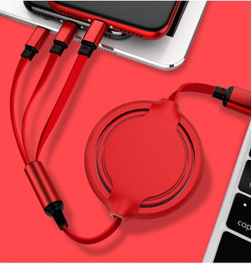 【Three-in-one Fast Charging】USB Fast Charging One with Three Retractable Silicone Three-head Data Cable Three-in-one Mobile Phone Charging Cable