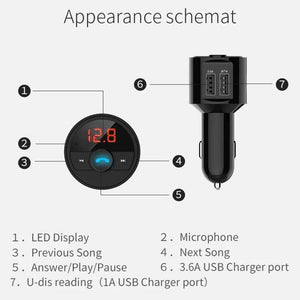 【LV030】3.6A Quick USB Charger Bluetooth Car Kit FM Transmitter Modulator Audio Carkit Music MP3 Wireless Handsfree Phone Player Auto