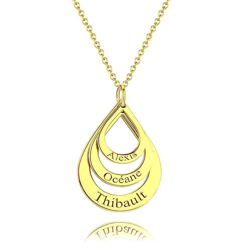 Personalized Engraved Necklace Drop Shaped Family Necklace in Golden For Mom