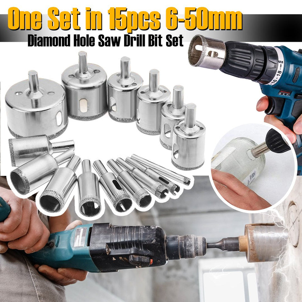 One Set in 15Pcs 6-50mm Diamond Hole Saw Drill Bit Set