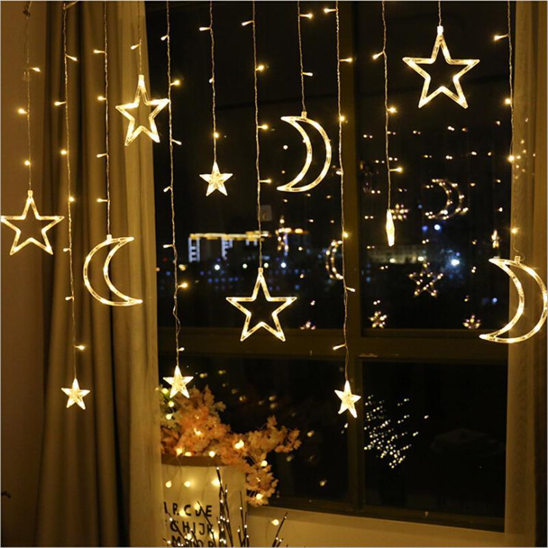Moon and star shaped LED hanging string lights
