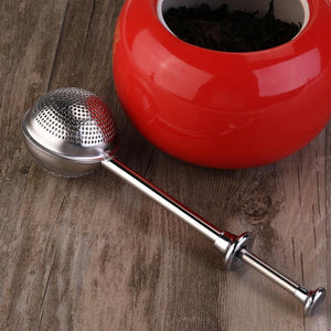 Stainless Steel Push Type Retractable Tall Tea Strainer Teaspoon