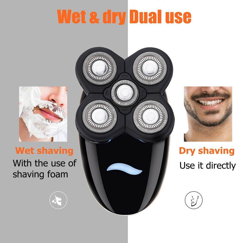 5 In 1 4D Rechargeable Bald Head Electric Shaver Wet&dry Use Waterproof Multipurpose Shaver