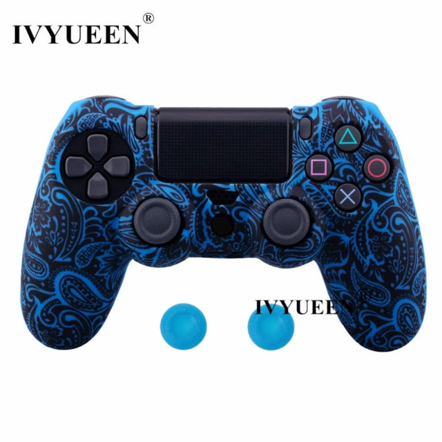 IVYUEEN for Sony Dualshock 4 PS4 DS4 Slim Pro Controller Silicone Protective skin + Thumb Grip Caps for PlayStation 4