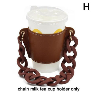 Beverage Cup Sleeve With Tote Chain Made Of Faux Leather