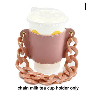 Beverage Cup Sleeve With Tote Chain Made Of Faux Leather