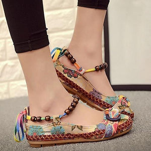 Ethnic Lace Up Beading Shoes