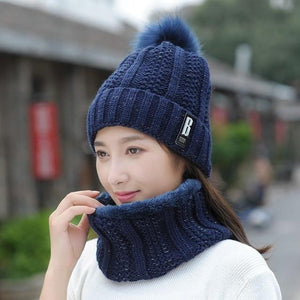 Winter Hat Caps Knitted Wool Warm Scarf