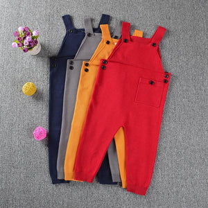 Spring Children Kids Candy Color Bib Harem Pants 1-5Yrs Boys Girls Pocket Knitted Overalls Jumpsuits Baby Clothing