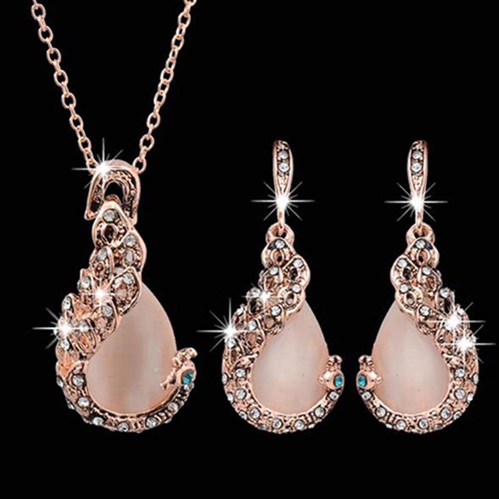 Rose Gold Water Drop Rhinestone Jewelry Set