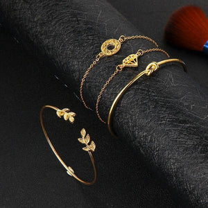 4pcs/Set Fashion Bohemia Leaf Knot Hand Cuff Link Chain Charm
