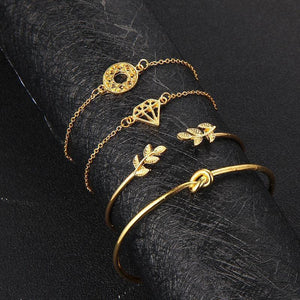 4pcs/Set Fashion Bohemia Leaf Knot Hand Cuff Link Chain Charm