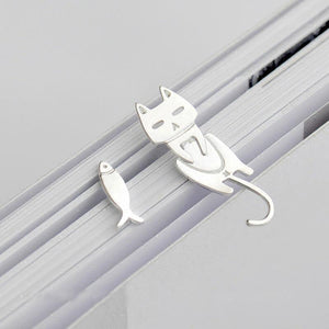 Silver Cat Fish Stud Earrings