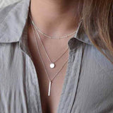 Simple Gold Silver Plated Multi Layers Bar Coin Necklace Clavicle Chains