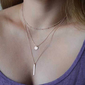 Simple Gold Silver Plated Multi Layers Bar Coin Necklace Clavicle Chains