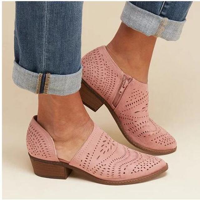 Hollow-Out Faux Suede Ankle Booties with Zipper