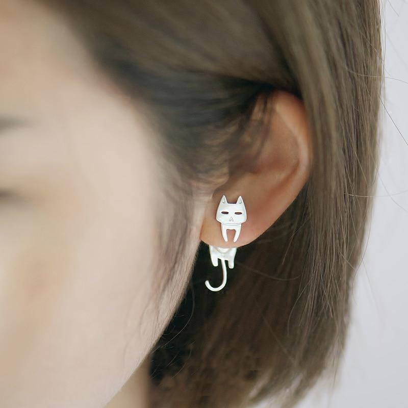 Silver Cat Fish Stud Earrings