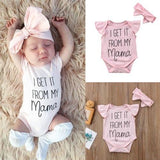 I Get It From My Mama Ruffle Sleeve Jumpsuit Romper+Headband Infant Girl