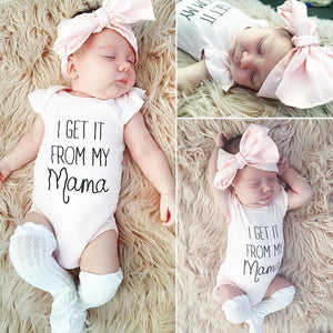 I Get It From My Mama Ruffle Sleeve Jumpsuit Romper+Headband Infant Girl