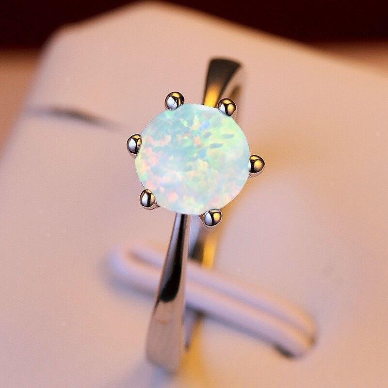 Aquamarine Opal Crystal Gemstone Silver Ring