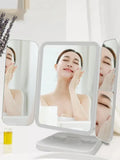 Tri-Fold LED Makeup Mirror with Adjustable Lighting