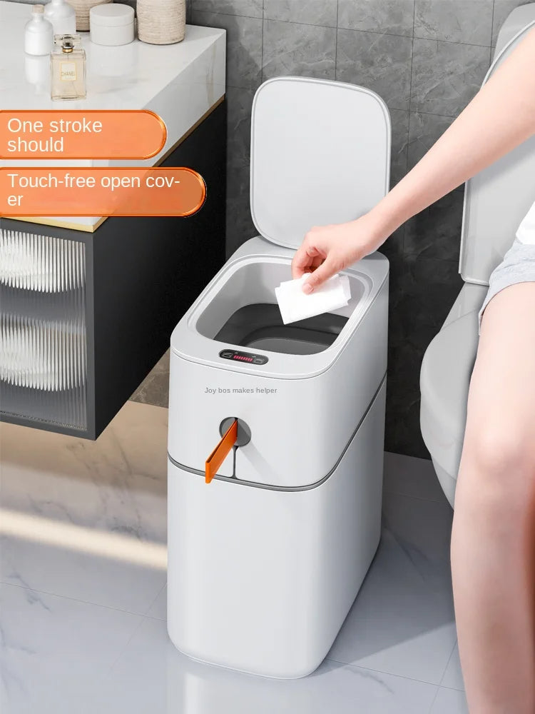 Smart Induction Trash Can with Toilet Paper Storage