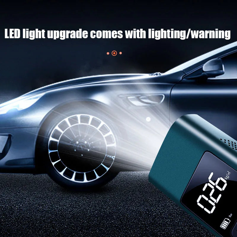 12V Car Air Pump with Wireless Charging & LED Lighting