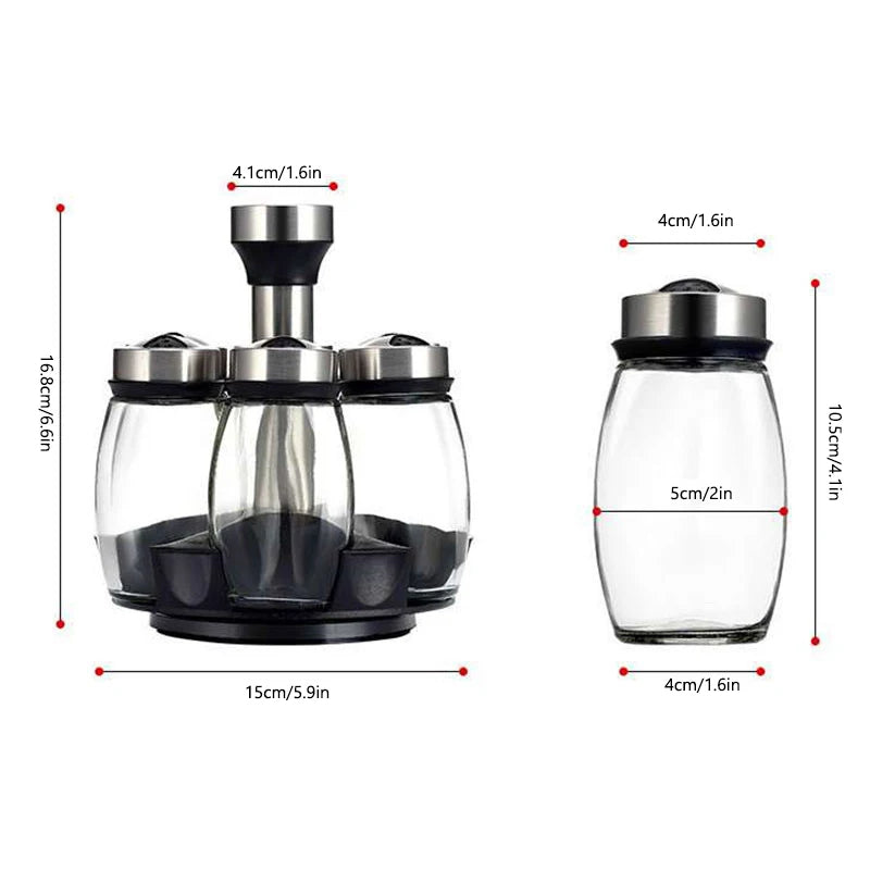 360° Rotating Spice Jar Glass Organizer