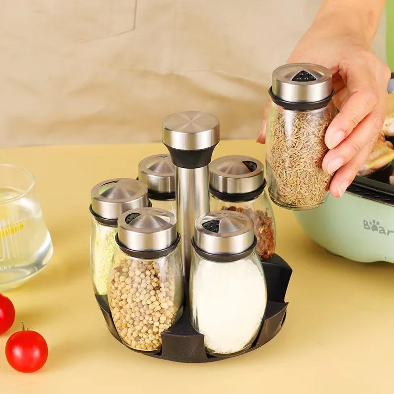 360° Rotating Spice Jar Glass Organizer