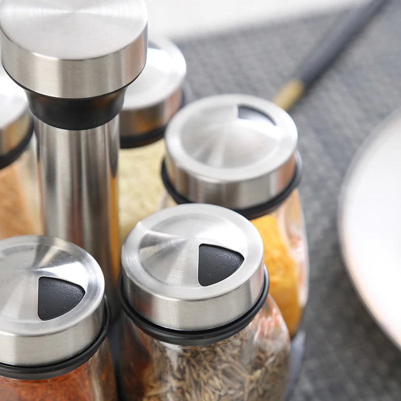 360° Rotating Spice Jar Glass Organizer