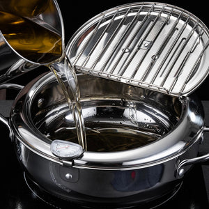 Japanese Style Deep Frying Pot with Thermometer Lid